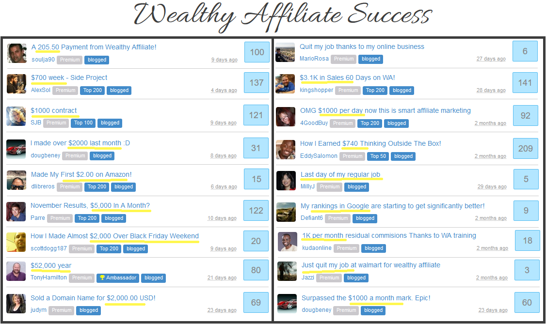 wealthy affiliate success